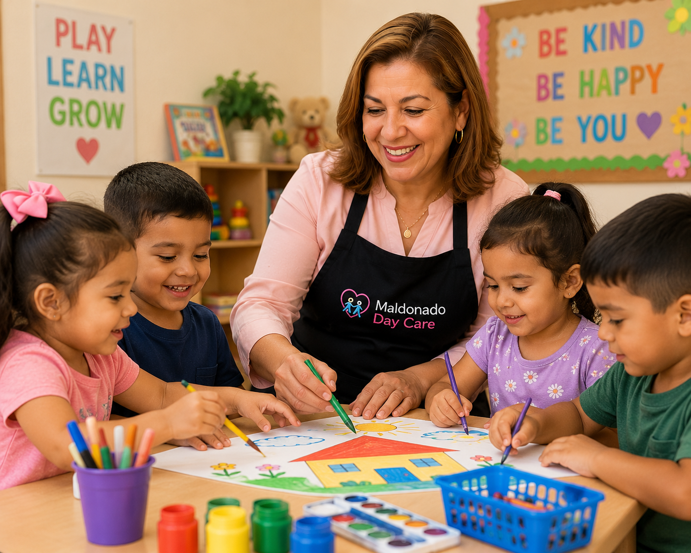 [STORY PHOTO] Dolores with small group of children during an activity
